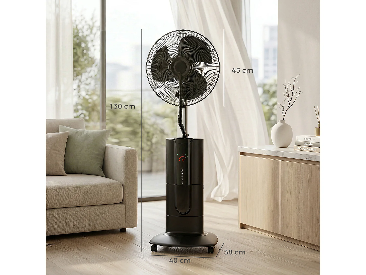 Ventilatore a piantana 3 in 1 oscillante con nebulizzatore d'acqua, telecomando e timer 9h