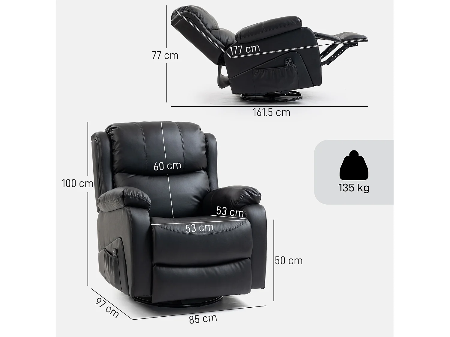 Poltrona relax reclinabile e massaggiante con riscaldamento nero