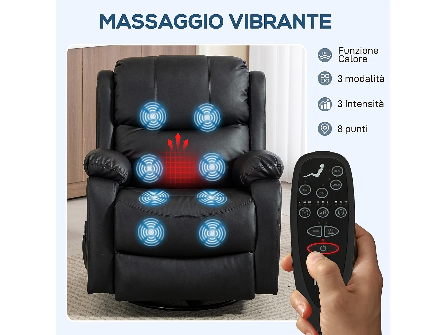 Poltrona relax reclinabile e massaggiante con riscaldamento nero