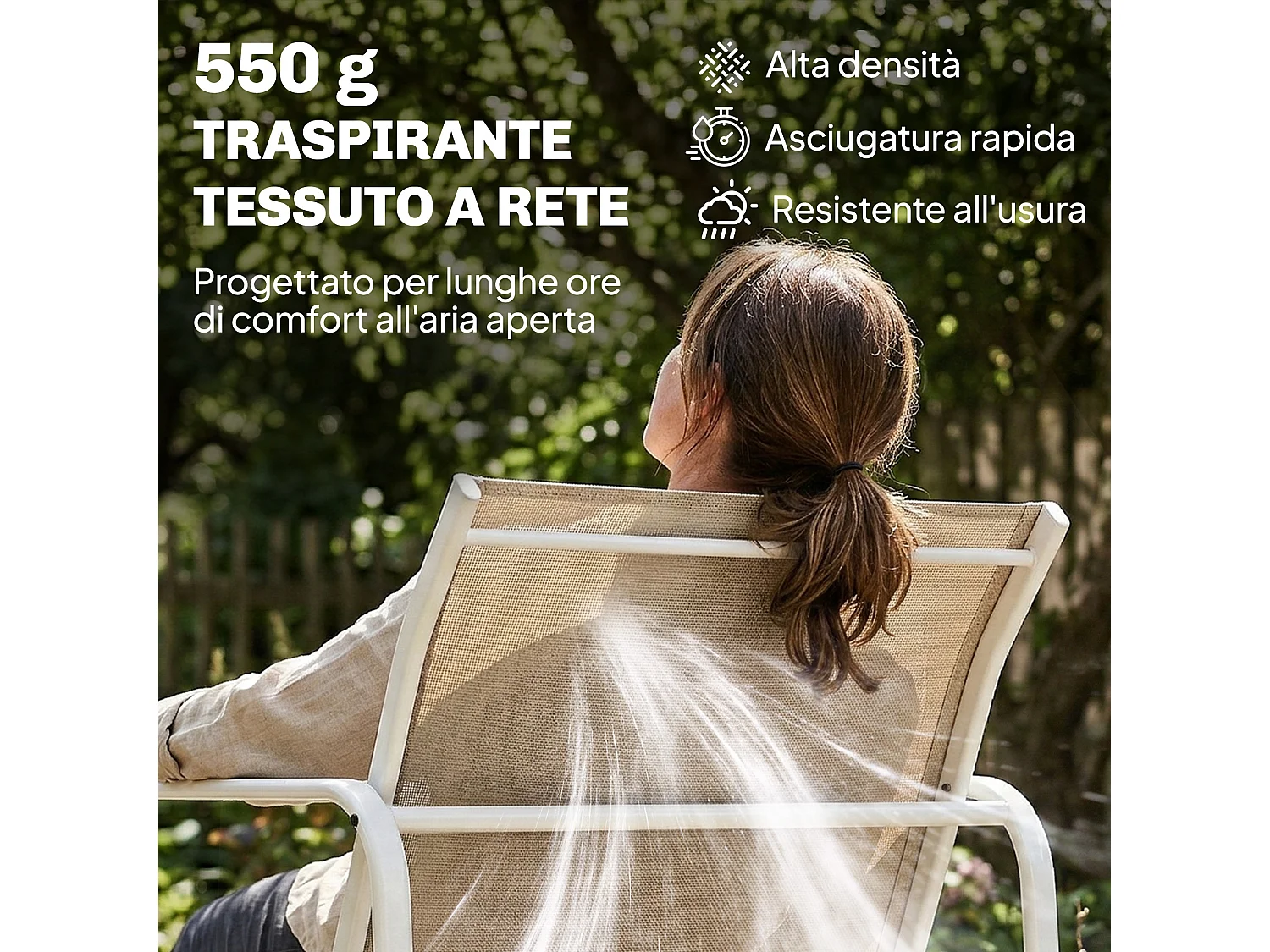 Set da giardino 4 pezzi in vetro temperato khaki e bianco
