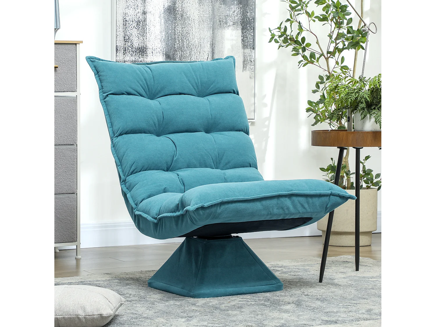 Poltrona relax girevole effetto velluto blu 62x70x95 cm