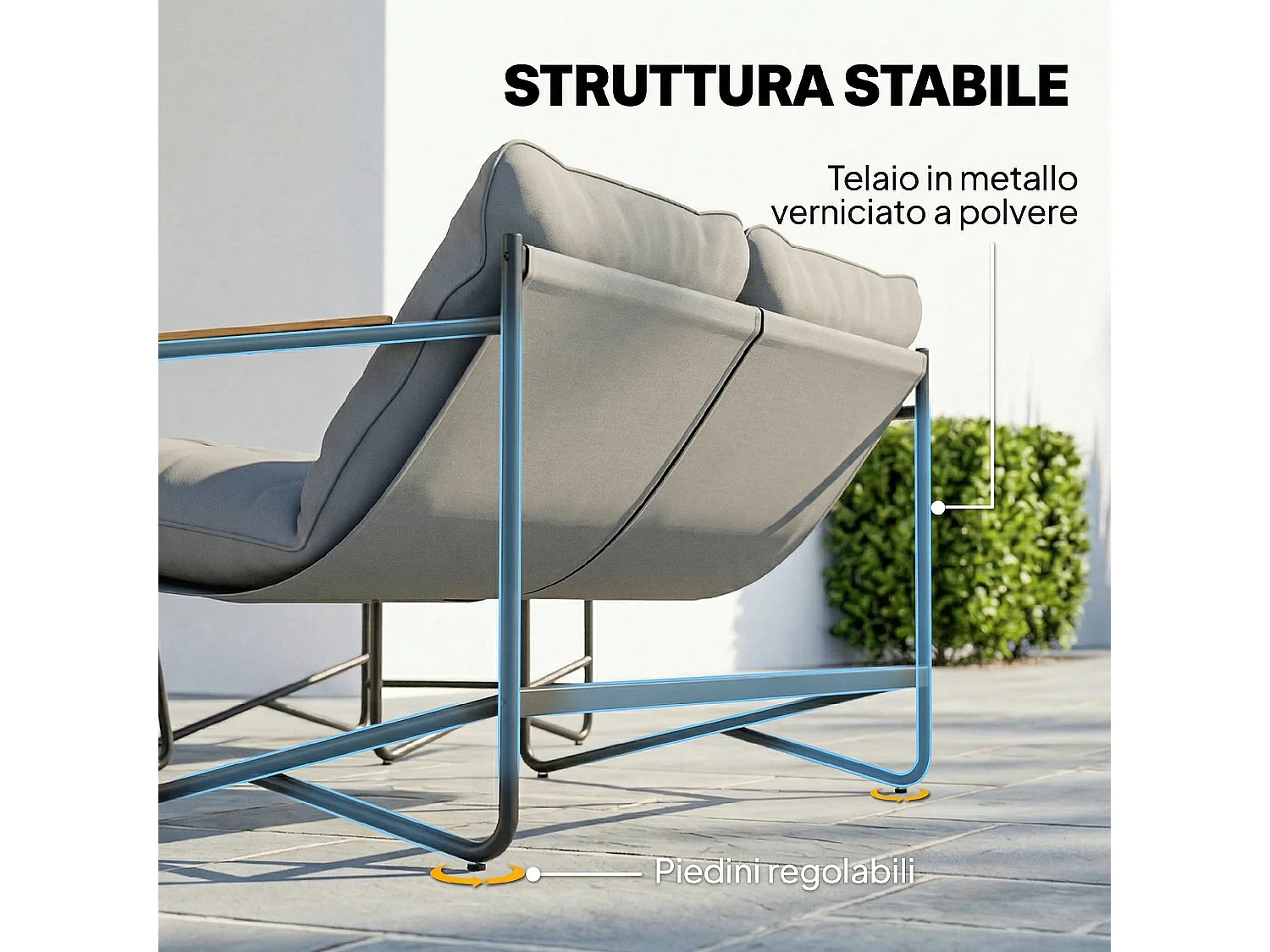 Set da giardino 4 posti con cuscini vetro grigio chiaro