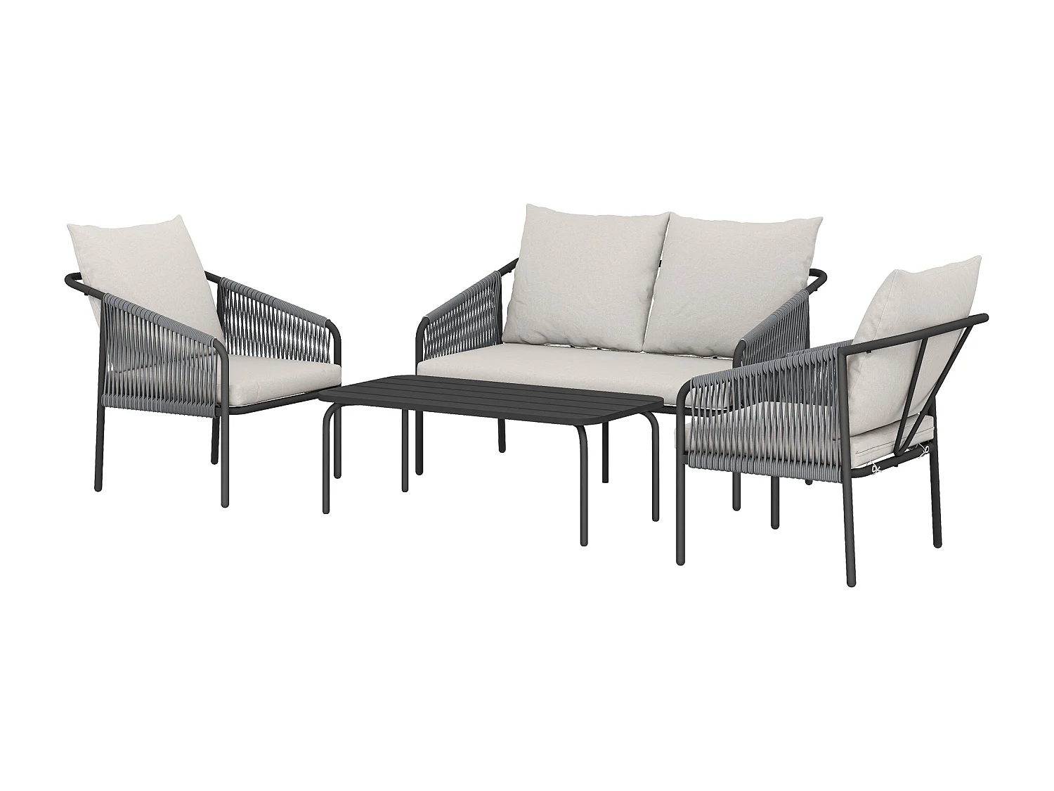 Set da giardino 4 pezzi con cuscini in rattan khaki