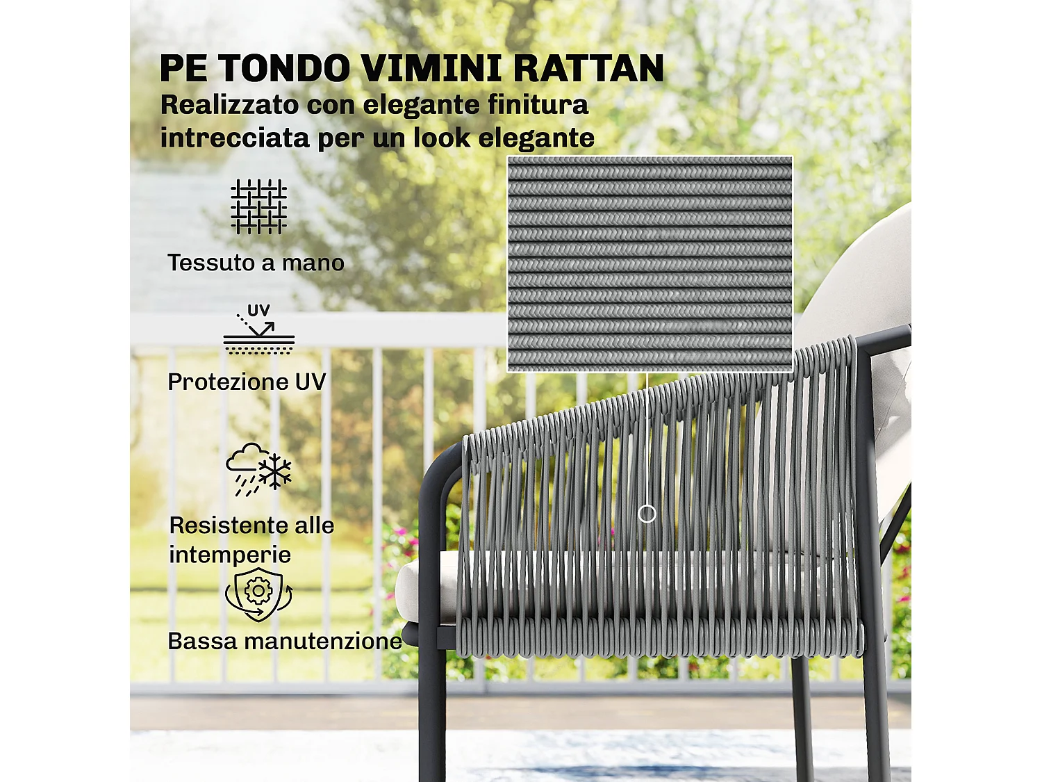 Set da giardino 4 pezzi con cuscini in rattan khaki