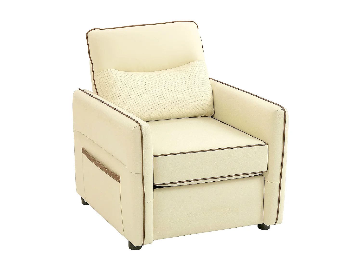 Poltrona da salotto con tasca laterale in finta pelle beige