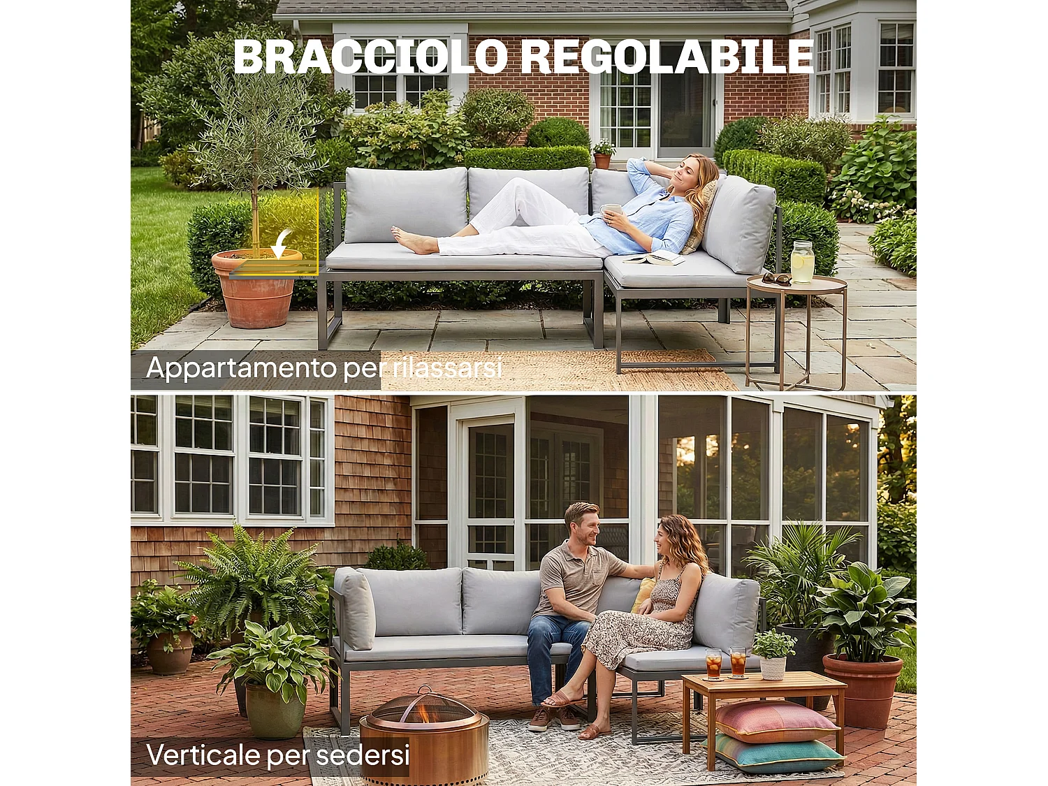 Set da giardino 3pz con 2 divanetti e tavolino grigio
