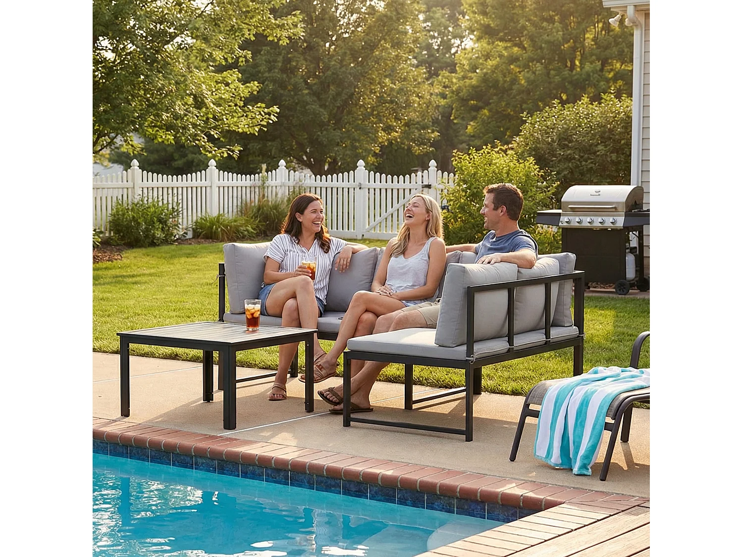 Set da giardino 3pz con 2 divanetti e tavolino grigio