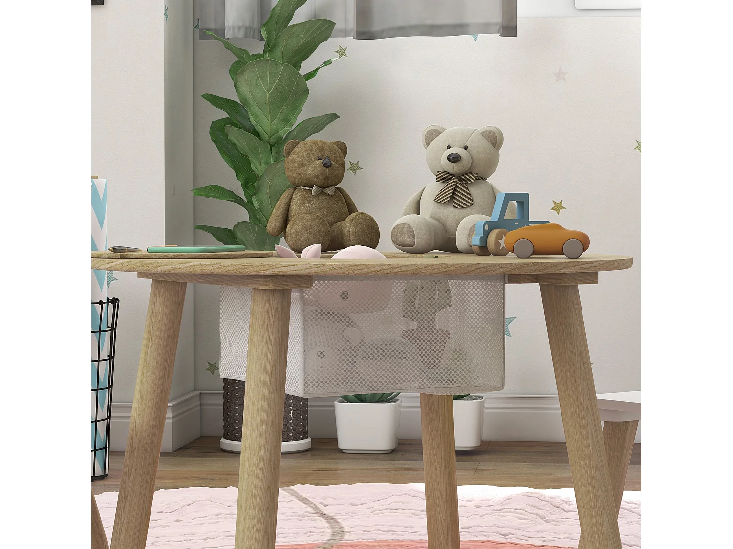 Set tavolo e 2 sedie per bambini con vano contenitore legno e bianco