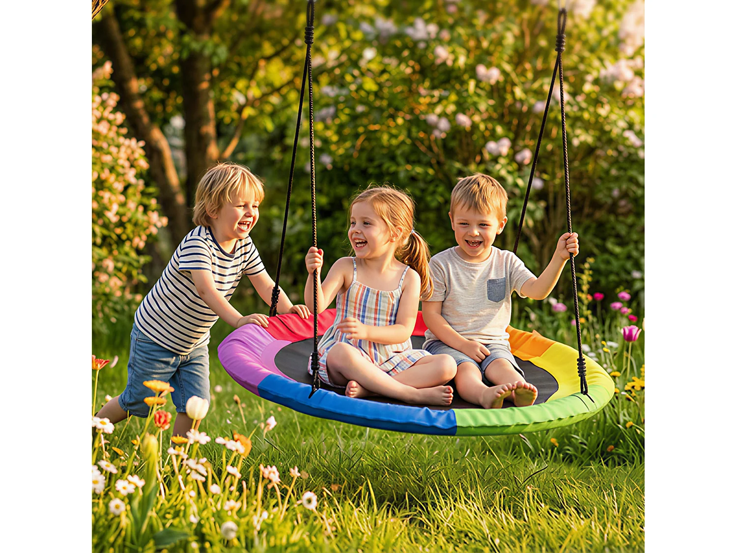Altalena nido per bambini 100x100x180 cm multicolore