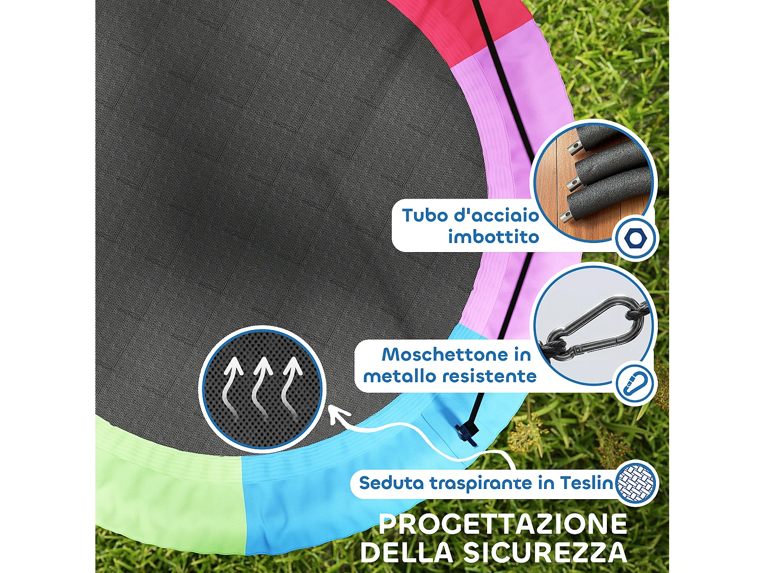Altalena nido per bambini 100x100x180 cm multicolore