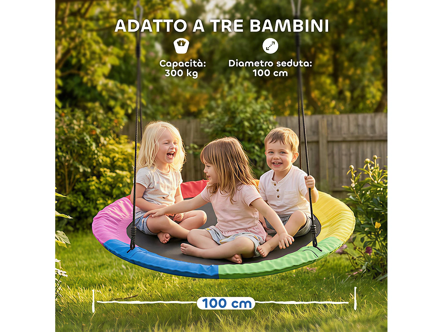 Altalena nido per bambini 100x100x180 cm multicolore