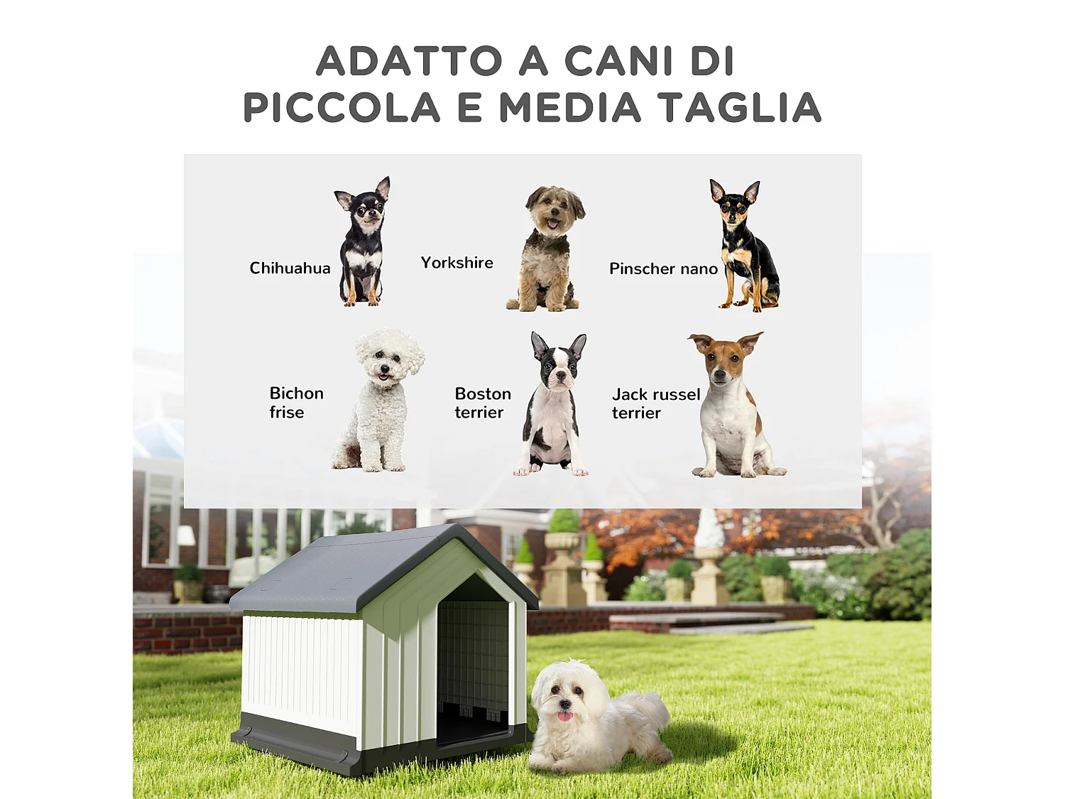 Casetta per cani piccoli e mini da esterno impermeabile grigio