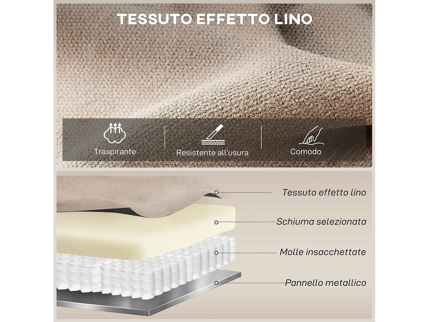 Poltrona reclinabile manuale con braccioli imbottiti in tessuto beige