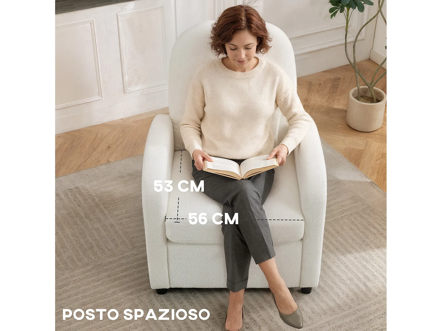 Poltrona moderna con spazio contenitore nascosto e cuscino crema