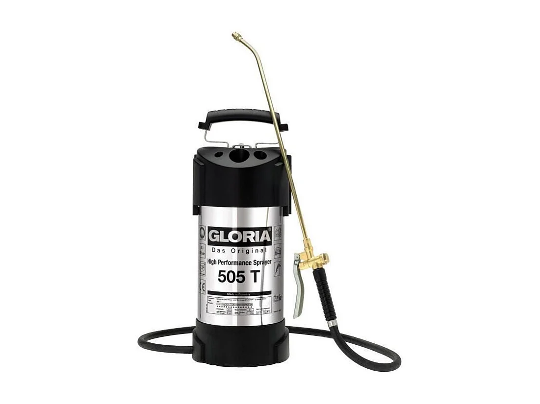 GLORIA 505 T Pulverizador de Acero Inoxidable 5L de Alto Rendimiento con Boquilla y Lanza de Latón