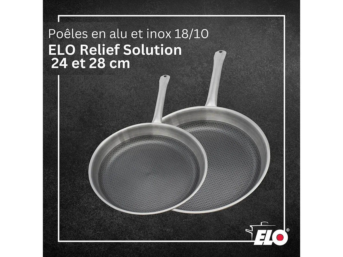 Lot de 2 poêles Elo Relief Solution 24 cm et 28 cm en inox sans PFAS