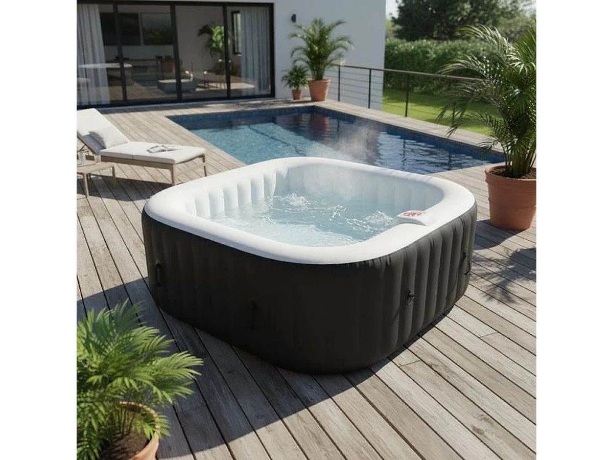 Spa Inflável Quadrado para 6 Pessoas 130 Micro Jatos Preto 185 x 185 x 65 cm