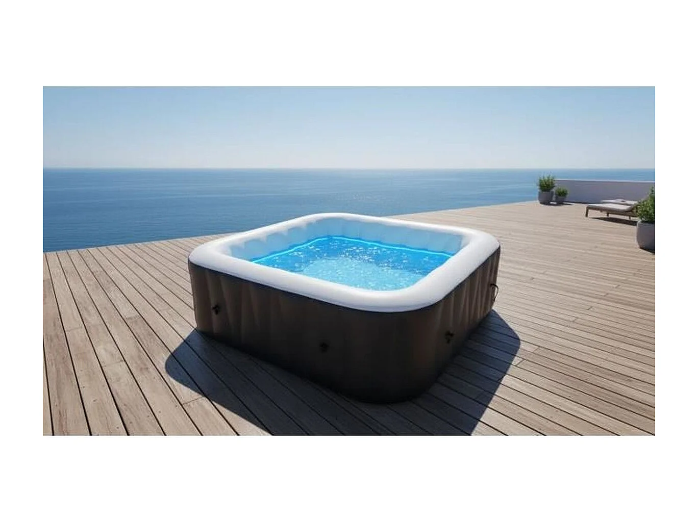 Spa Inflável Quadrado para 6 Pessoas 130 Micro Jatos Preto 185 x 185 x 65 cm