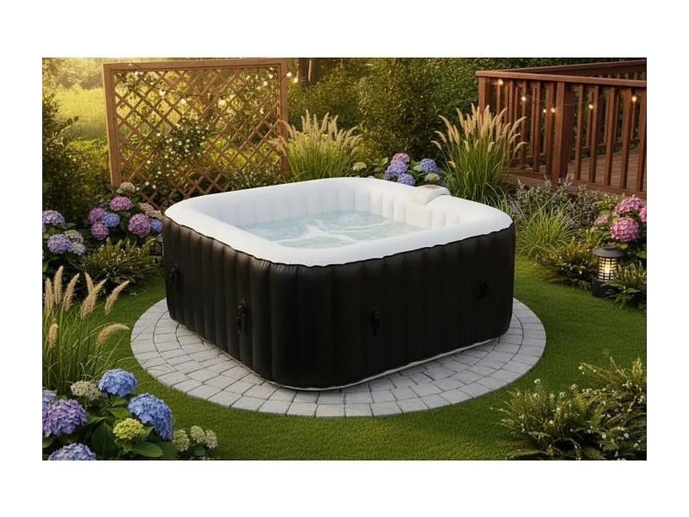 Spa Inflável Quadrado para 6 Pessoas 130 Micro Jatos Preto 185 x 185 x 65 cm