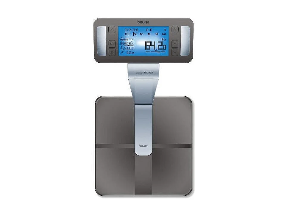 Balance de salle de bain diagnostique Beurer 200 kg, affichage surélevé de la masse grasse et de l'hydratation, acier inoxydable