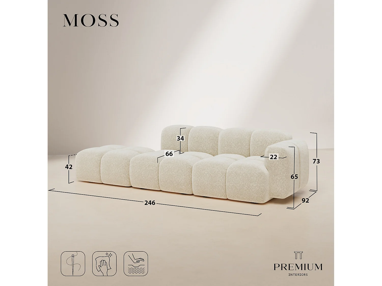 Canapé modulable 4 places MOSS en velours texturé