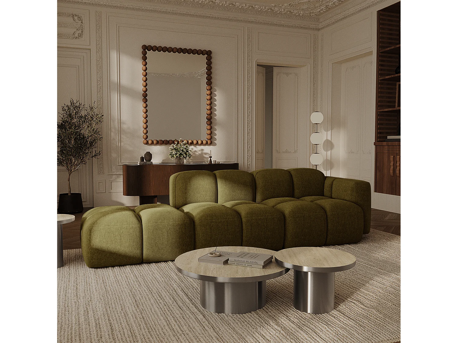 Canapé modulable 4 places MOSS en velours texturé