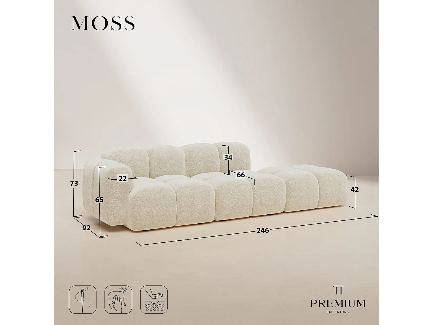 Canapé modulable 4 places MOSS en velours texturé