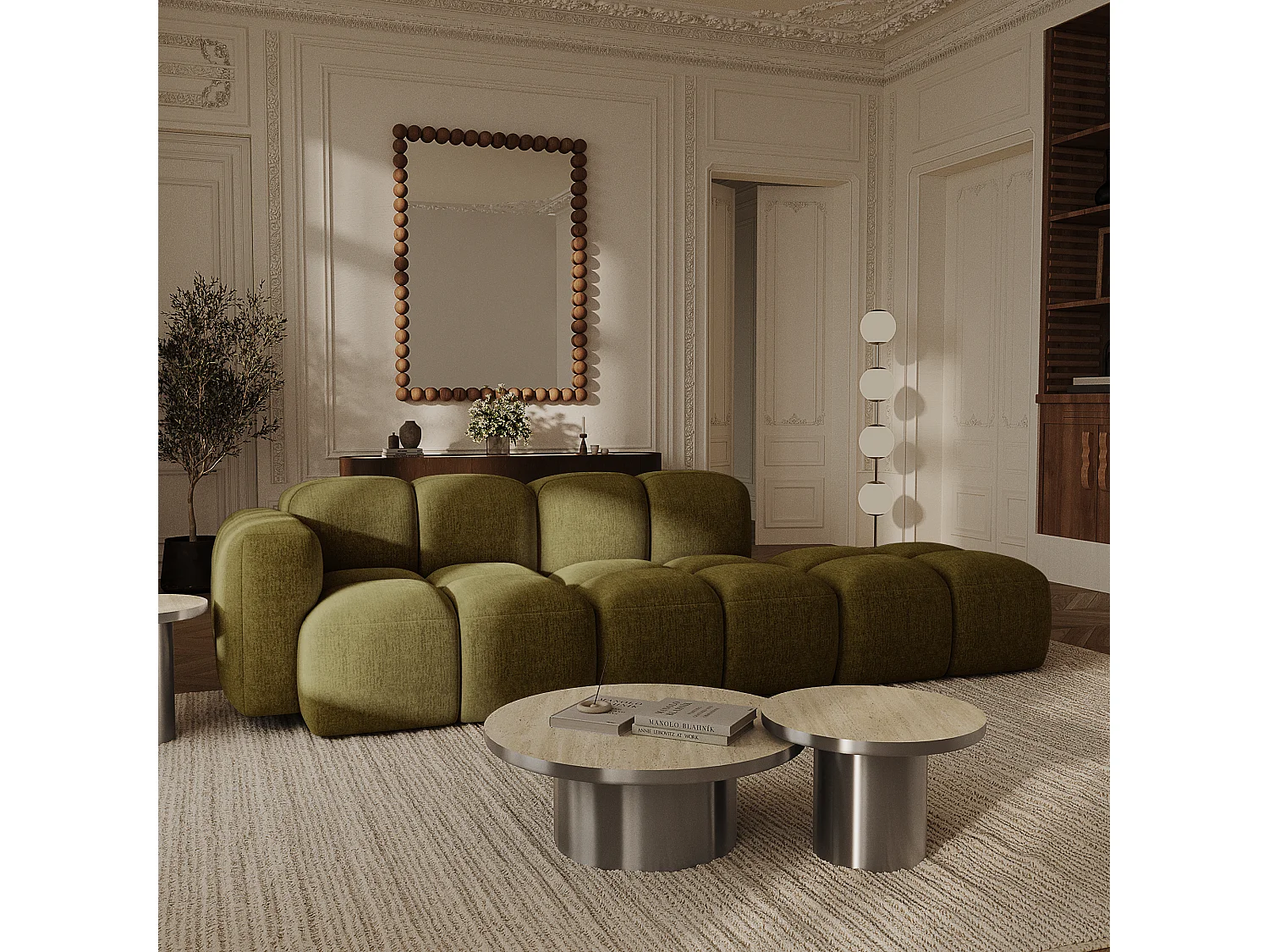 Canapé modulable 4 places MOSS en velours texturé