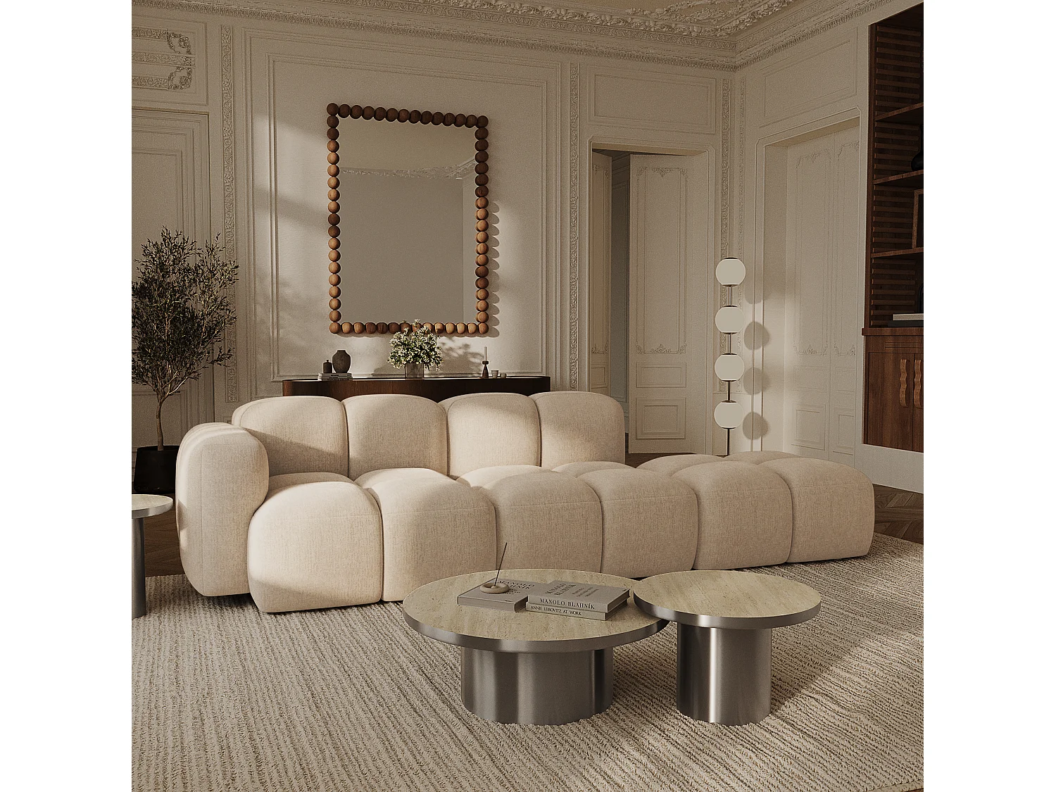 Canapé modulable 4 places MOSS en velours texturé