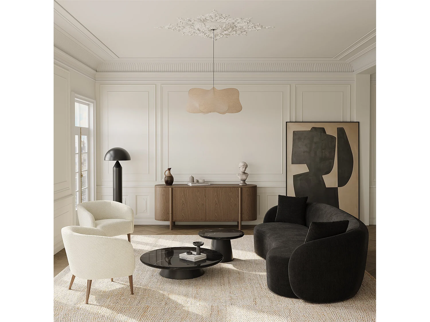 Fauteuil MILO en velours bouclé crème 73.5x67.5cm