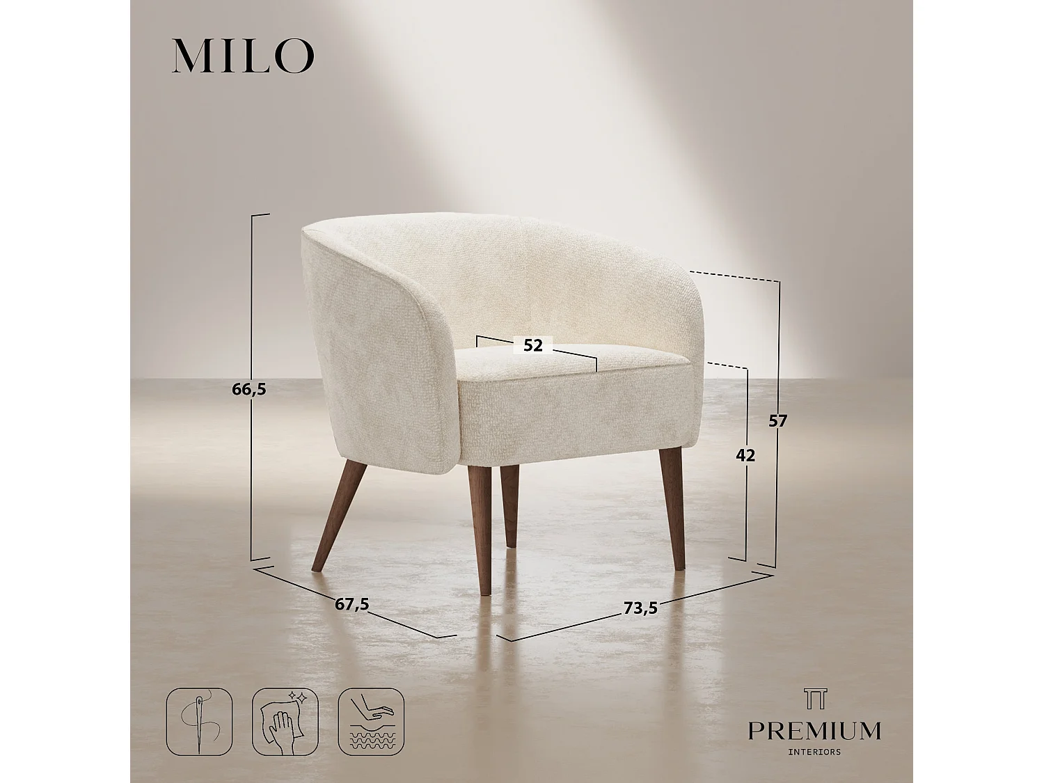 Fauteuil MILO en velours bouclé beige 73.5x67.5cm