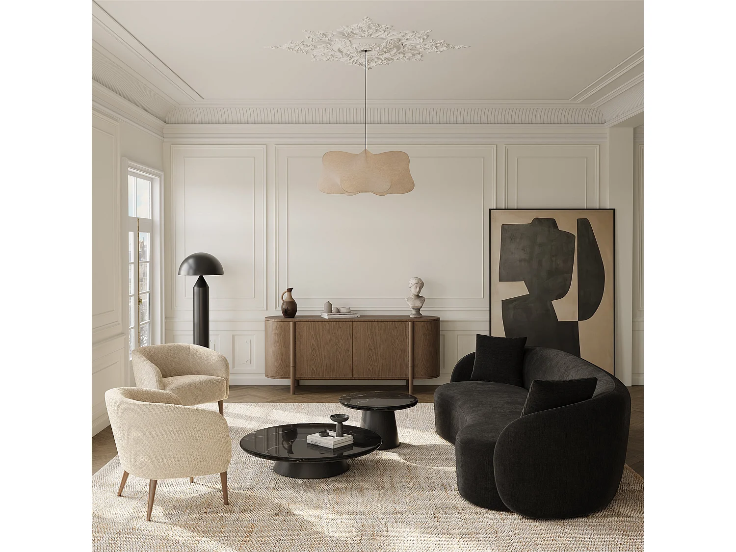 Fauteuil MILO en velours bouclé beige 73.5x67.5cm