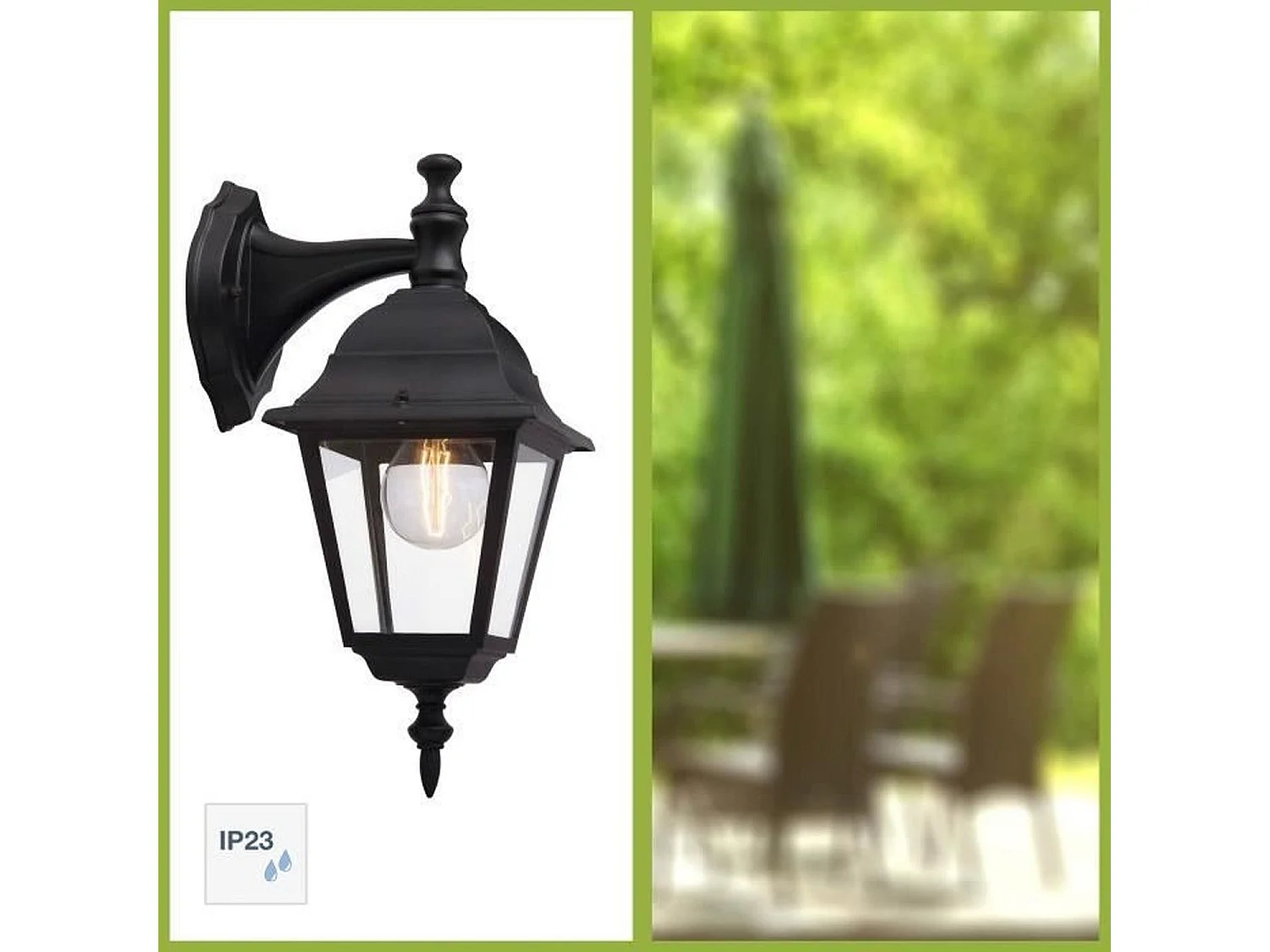 Applique extérieure descendante BRILLIANT NEWPORT - noir métal/verre E27 1x60W