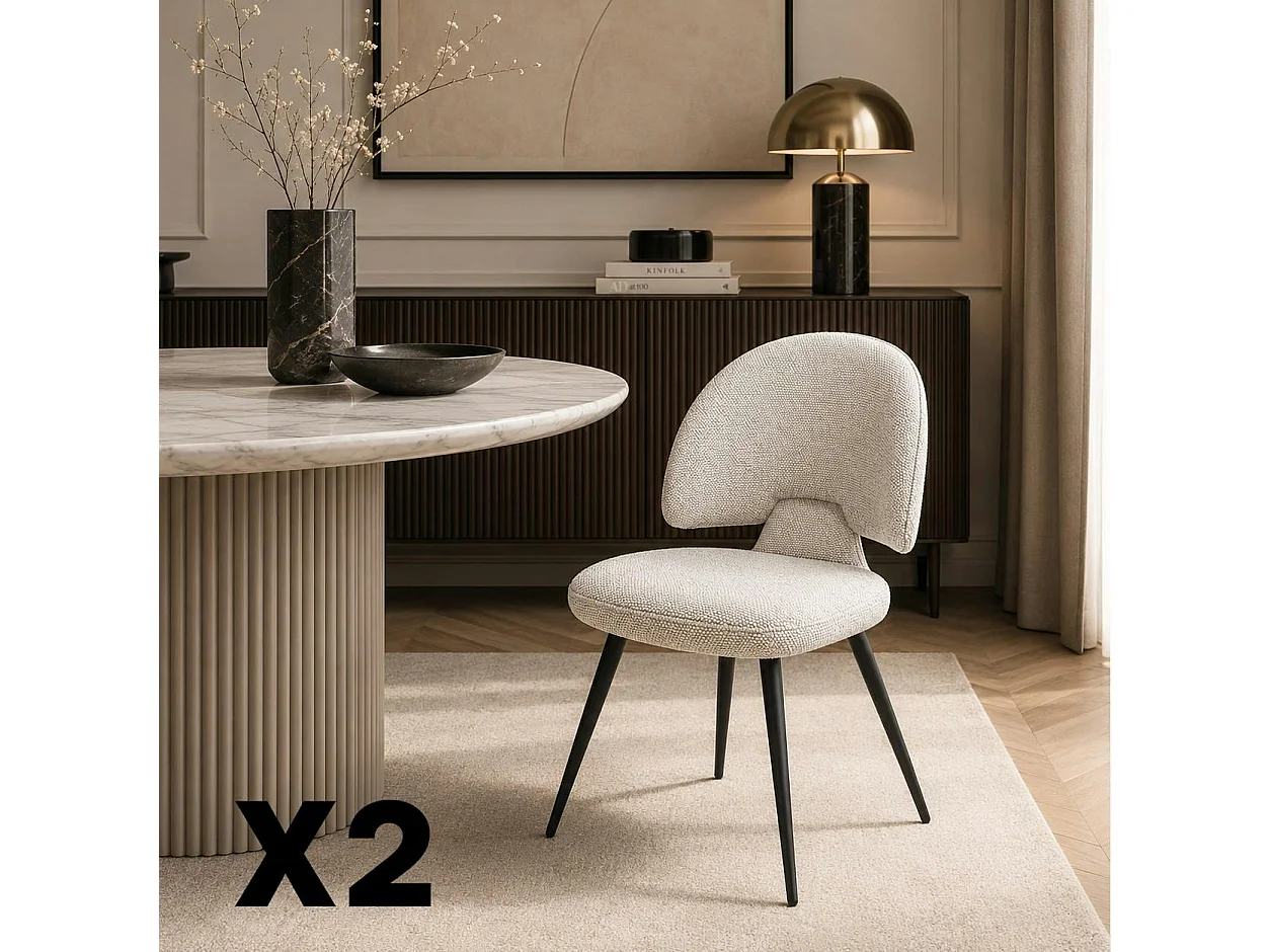 Chaise design tissu beige dossier arrondi (x2) LOMBARDIE