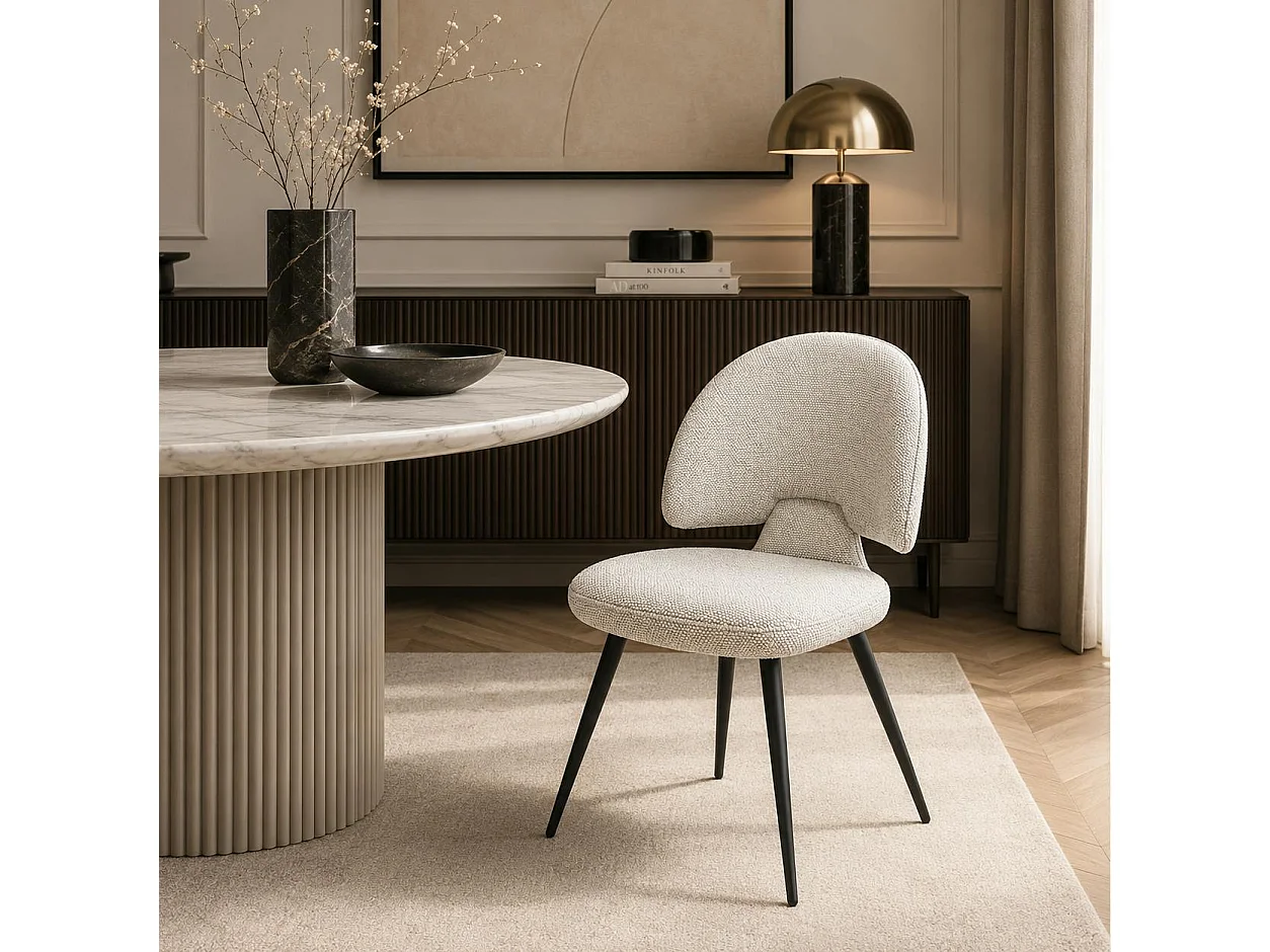 Chaise design tissu beige dossier arrondi (x2) LOMBARDIE
