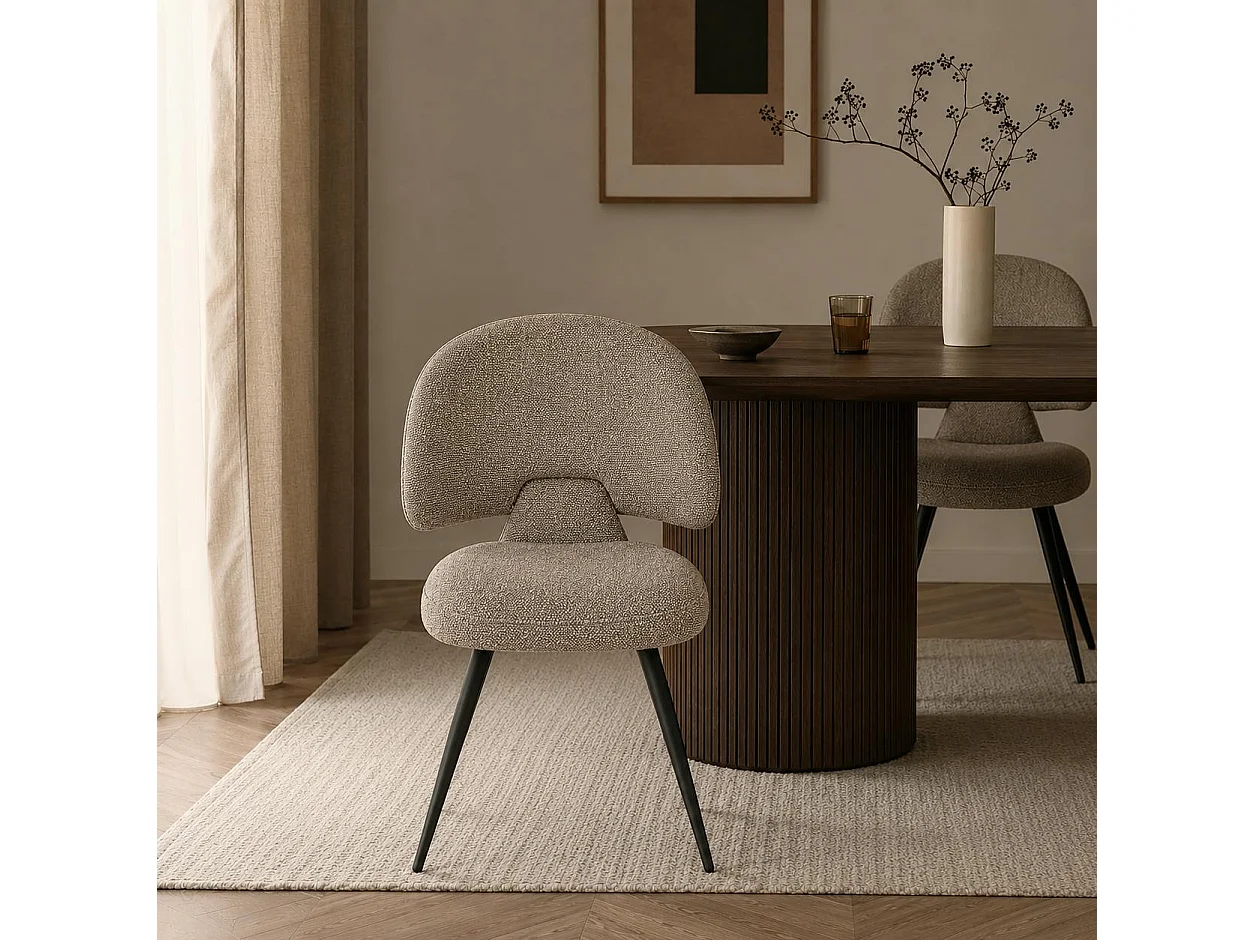 Chaise design tissu beige dossier arrondi (x2) LOMBARDIE
