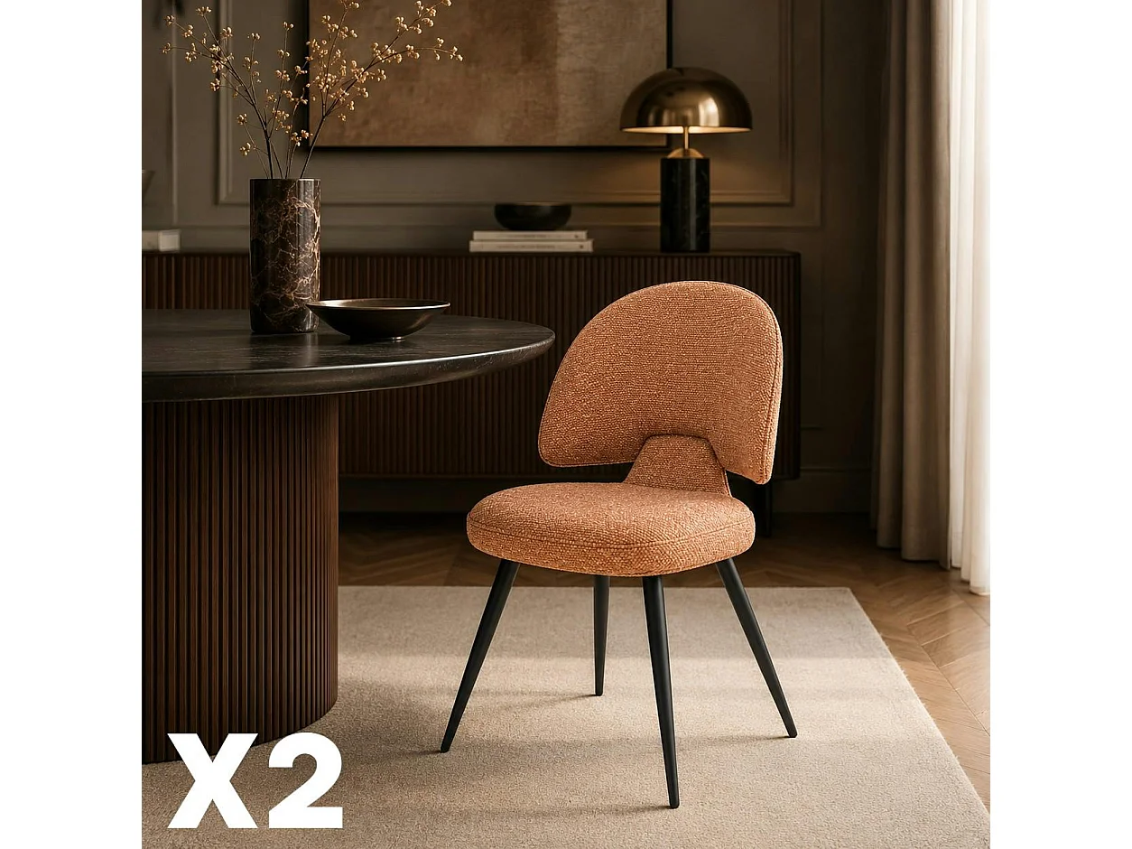 Chaise design tissu rouille dossier arrondi (x2) LOMBARDIE