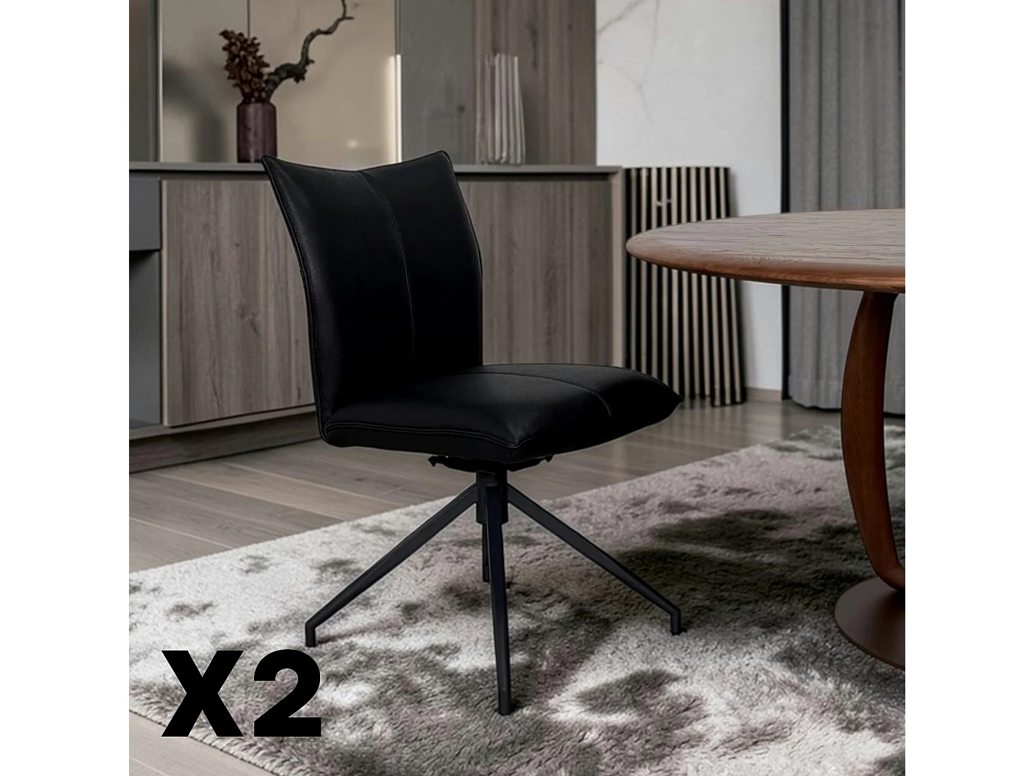 Chaise pivotante en cuir noir (lot de 2) LOMBARDIE