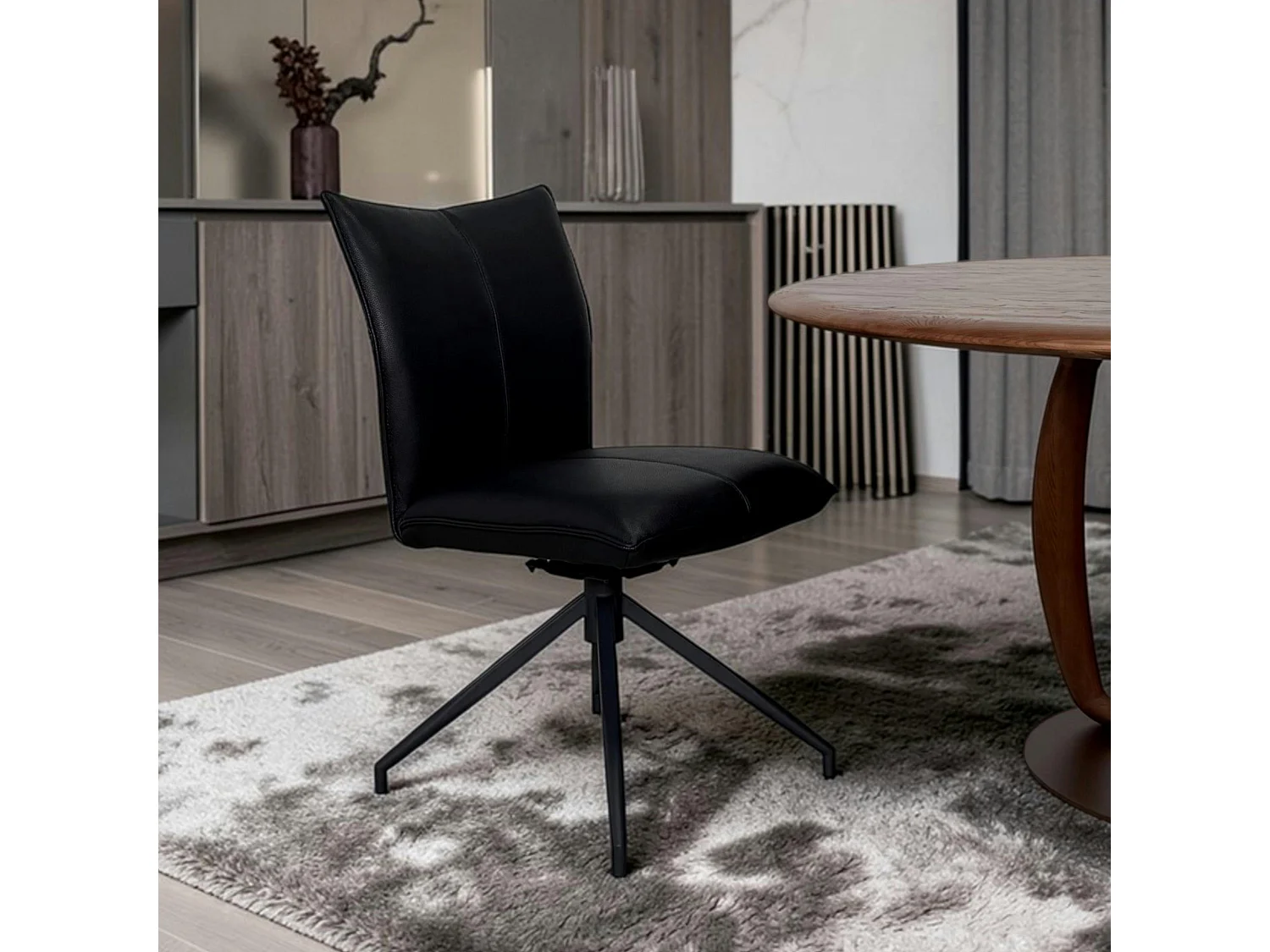 Chaise pivotante en cuir noir (lot de 2) LOMBARDIE