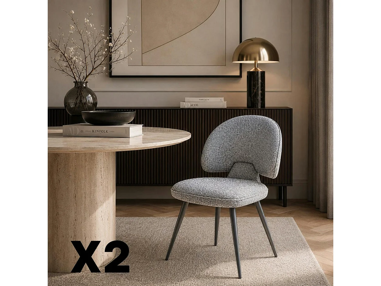 Chaise design tissu gris dossier arrondi (x2) LOMBARDIE