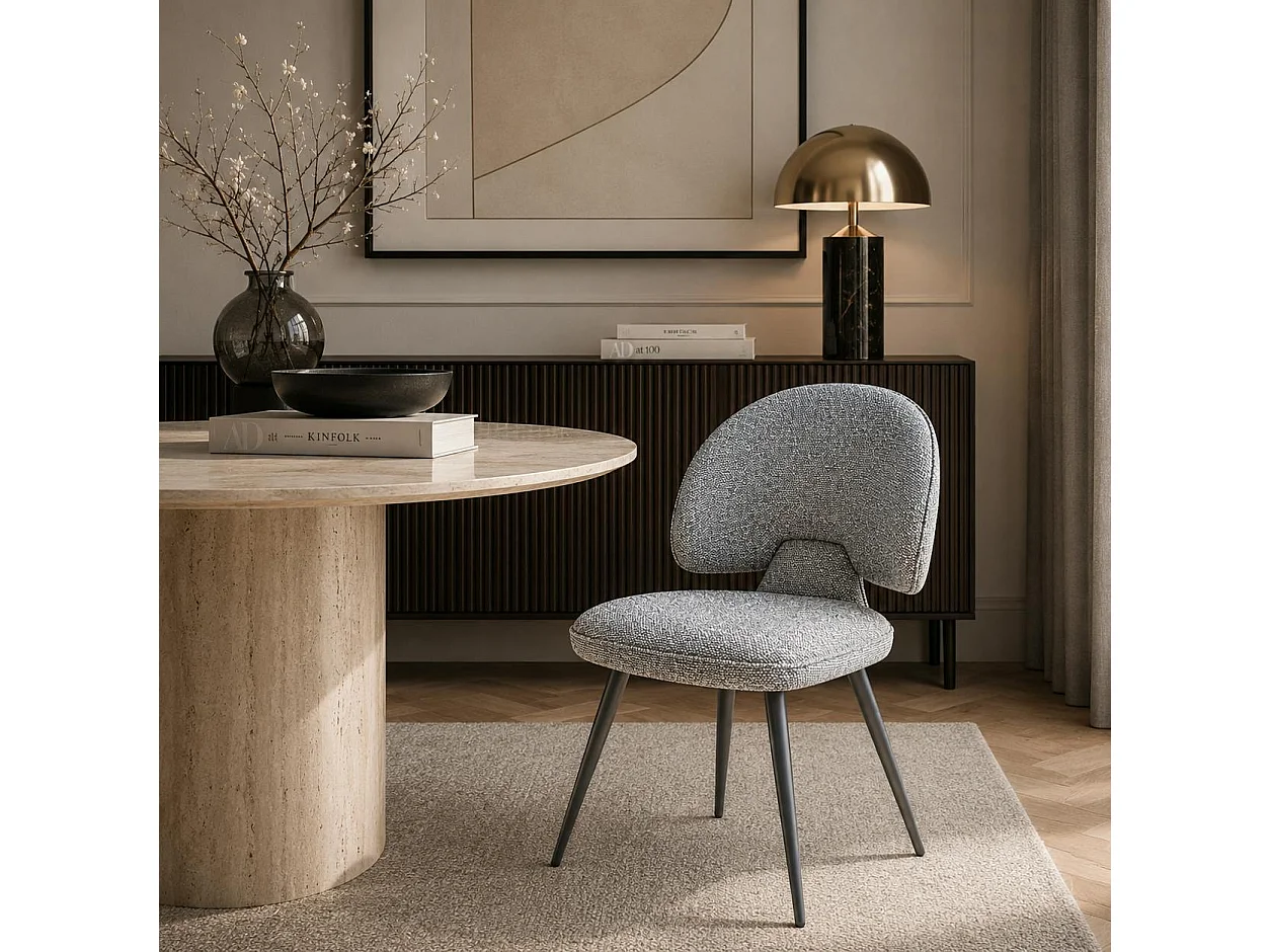 Chaise design tissu gris dossier arrondi (x2) LOMBARDIE