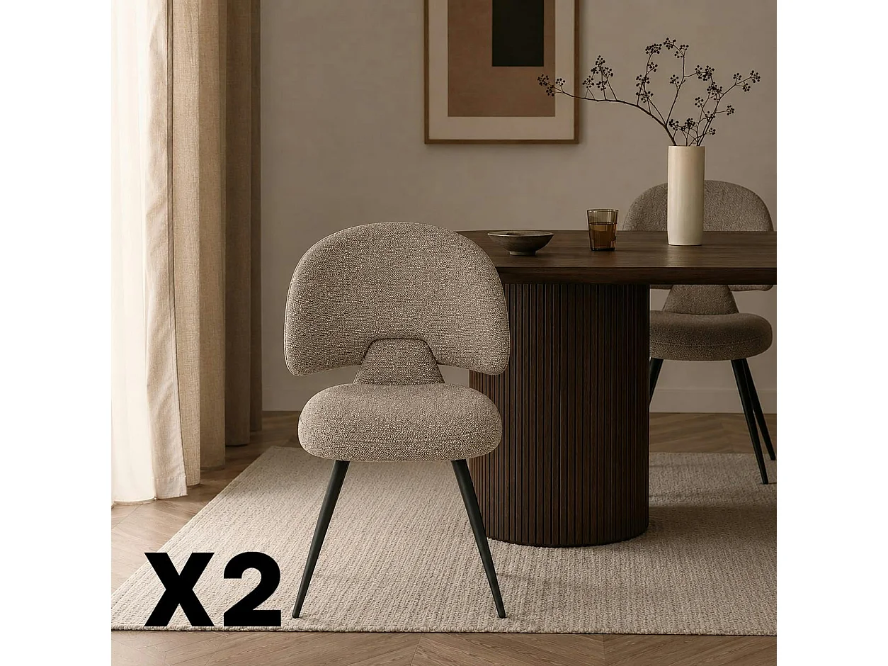 Chaise design tissu taupe dossier arrondi (x2) LOMBARDIE