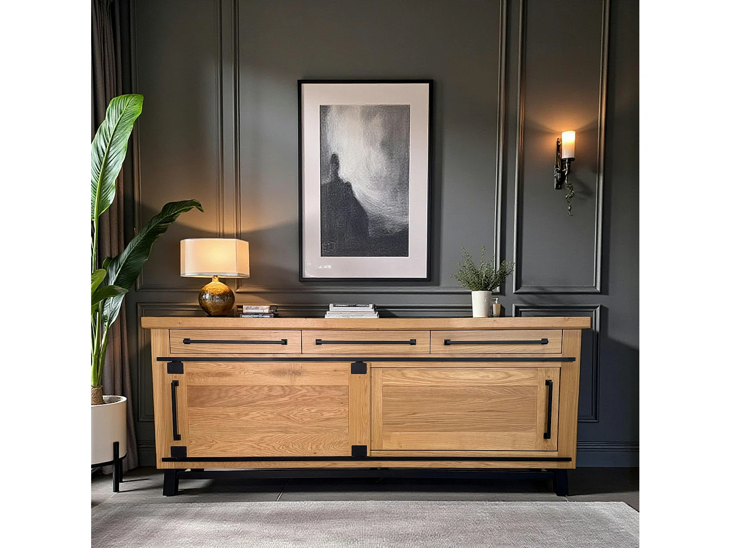 Buffet chêne clair à portes coulissantes 225 cm ALPINE
