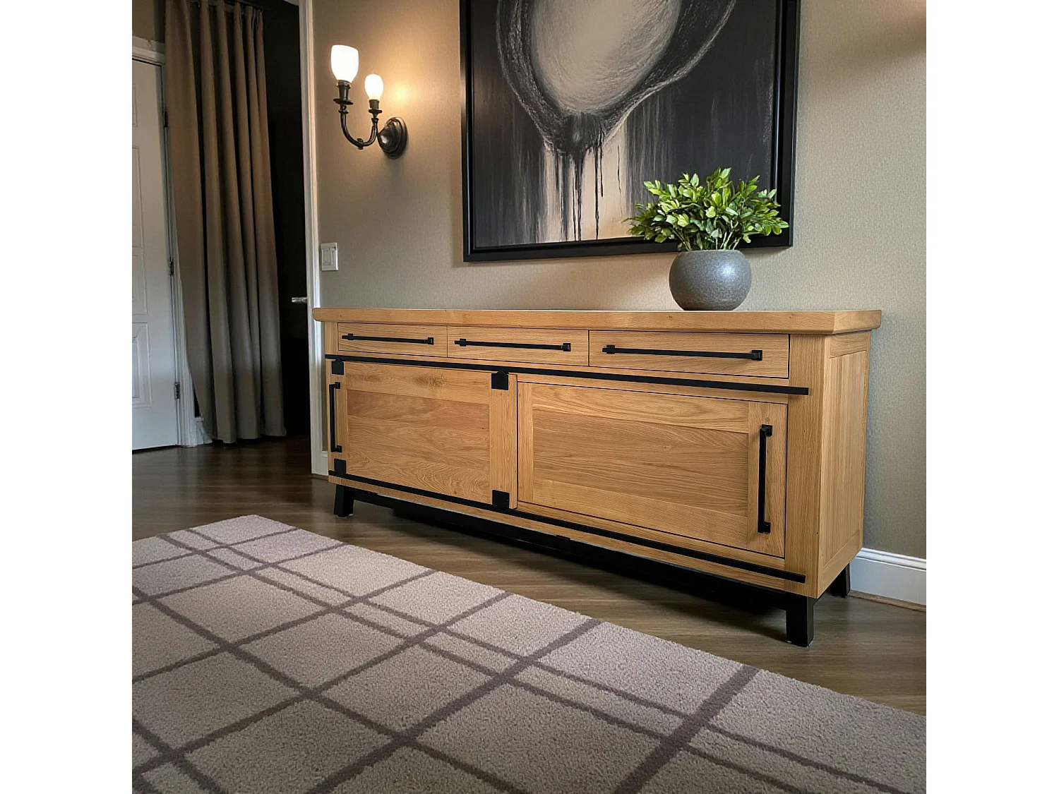 Buffet chêne clair à portes coulissantes 225 cm ALPINE