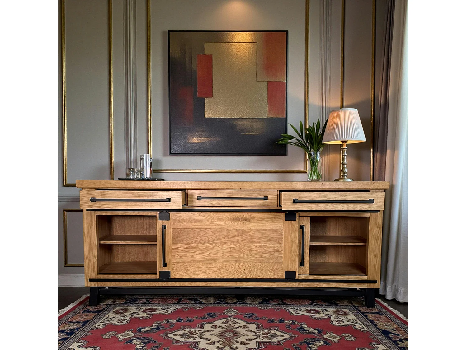 Buffet chêne clair à portes coulissantes 225 cm ALPINE