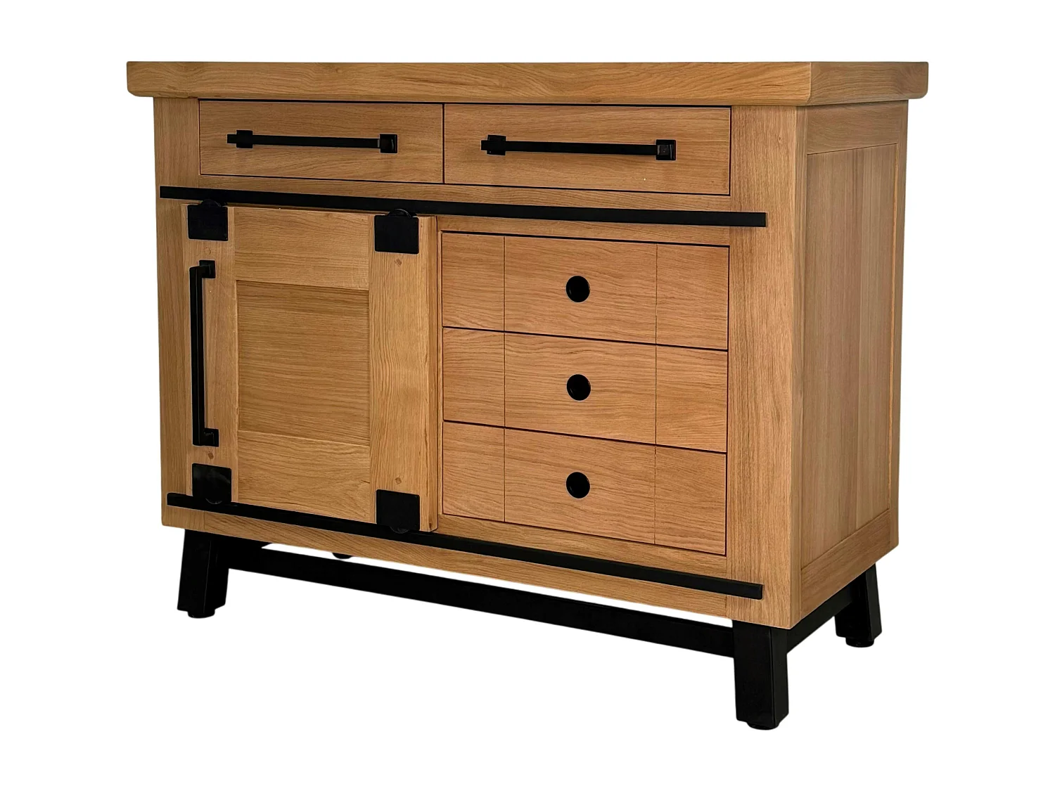 Buffet chêne clair 1 porte coulissante 5 tiroirs ALPINE