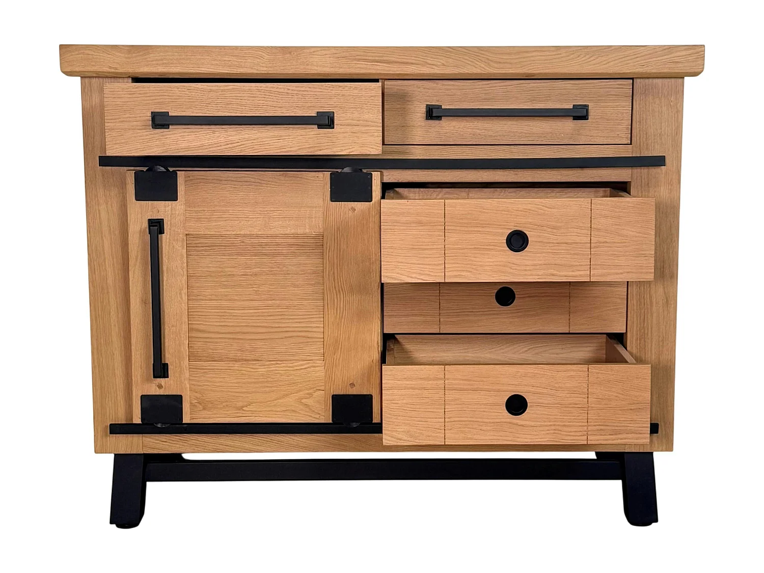 Buffet chêne clair 1 porte coulissante 5 tiroirs ALPINE