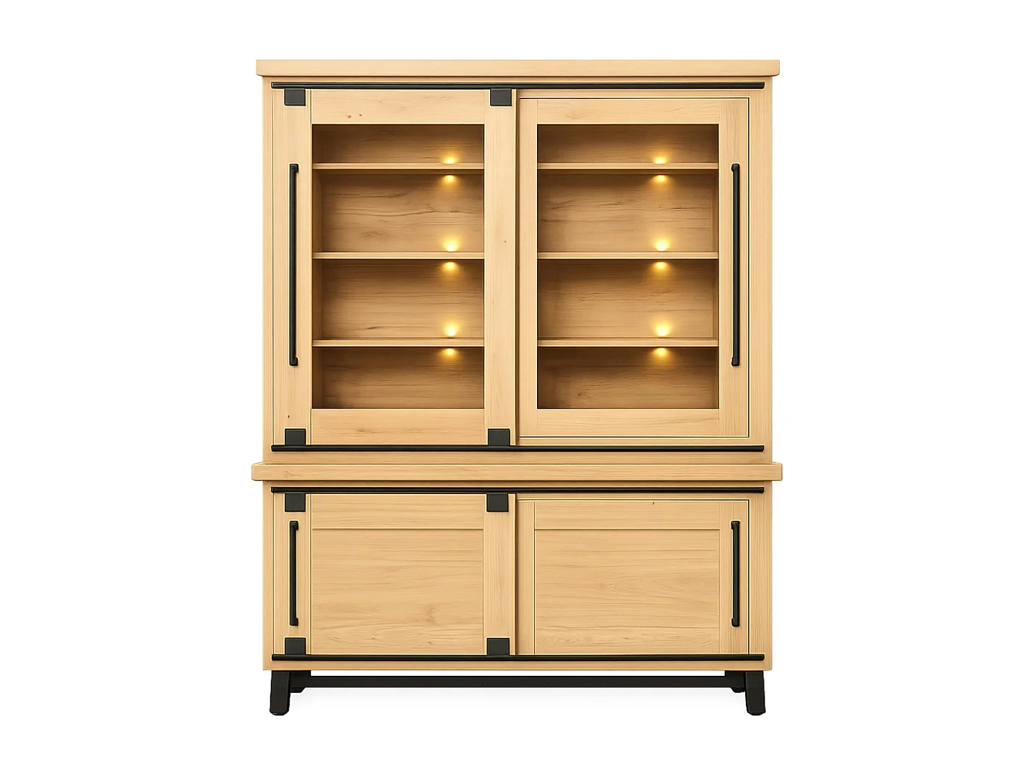 Vitrine chêne clair portes coulissantes et LED 185 cm ALPINE