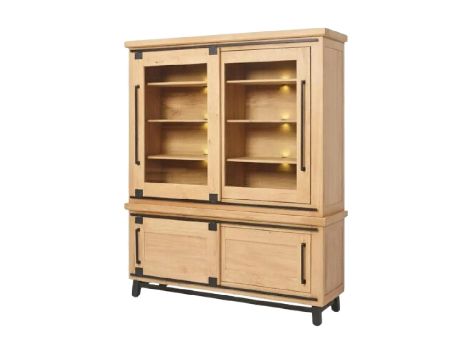 Vitrine chêne clair portes coulissantes et LED 185 cm ALPINE