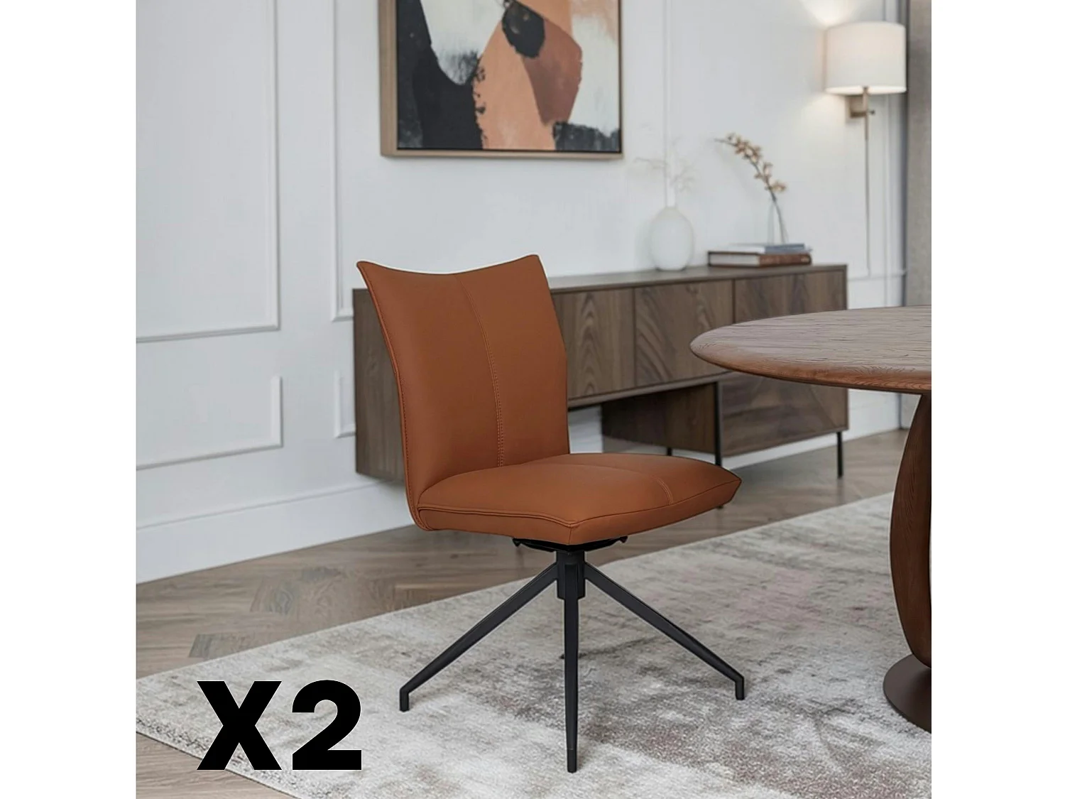 Chaise pivotante en cuir cognac (lot de 2) LOMBARDIE